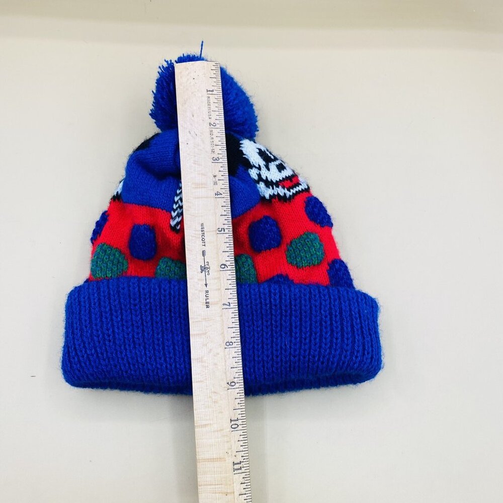 Vintage Garon Mickey Mouse Walt Disney Youth Beanie Cap Hat Pom Pom USA Blue Red - Picture 9 of 11